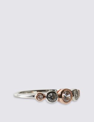 Sterling Silver Ring with 18ct Rose Gold Plated Detail Set with Cubic Zirconia Stones